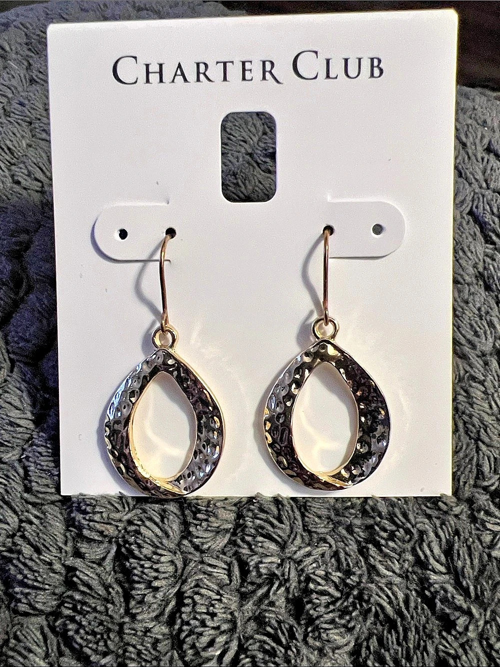 Charter Club June Off Price Textured Teardrop Earrings in Gold & Black NWT